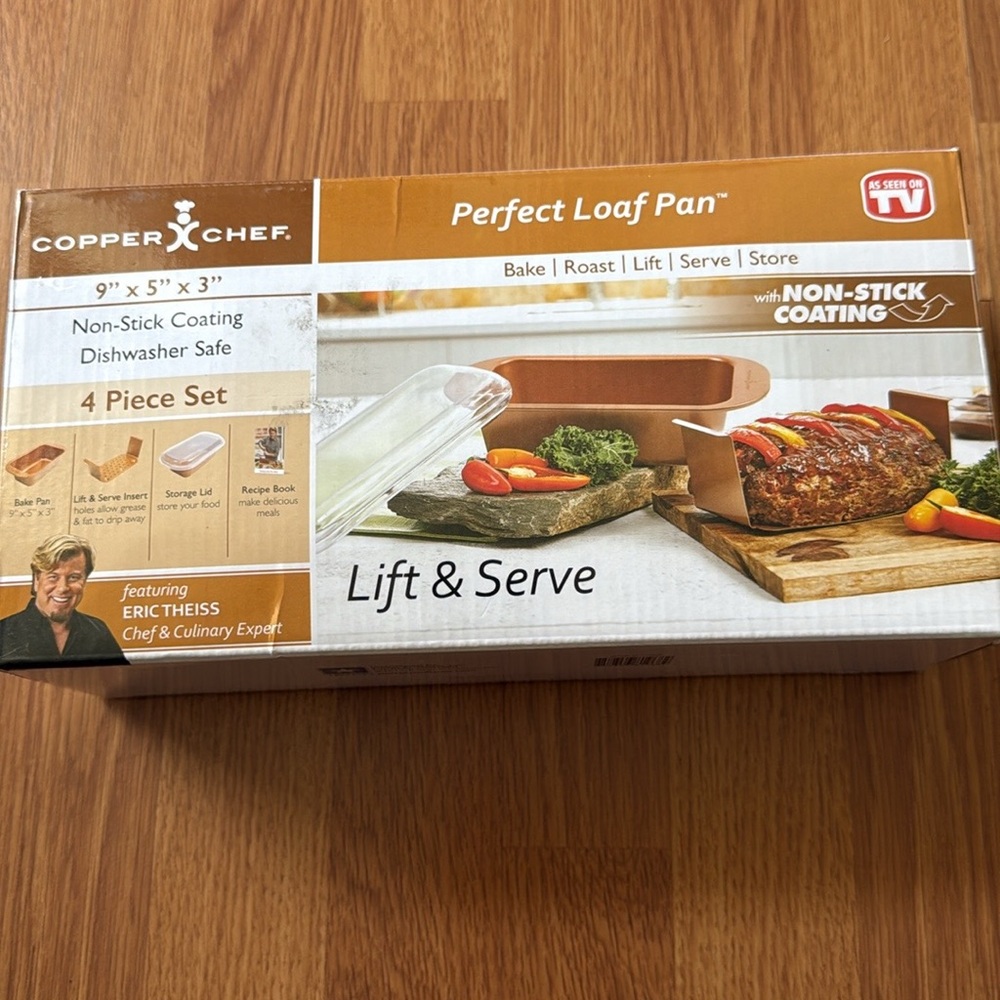 Copper Chef Perfect Loaf Pan Lift & Serve Non-Stick W/ Lid - As Seen on TV - New